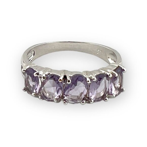 Amethyst 5 Stone Sterling Silver Plated Ring - Picture 5 of 8